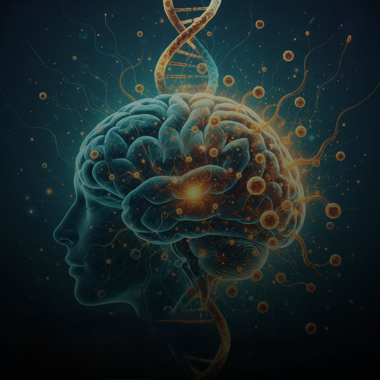 Representação da neurobiologia das emoções através de conexões neurais iluminadas em um cérebro humano.