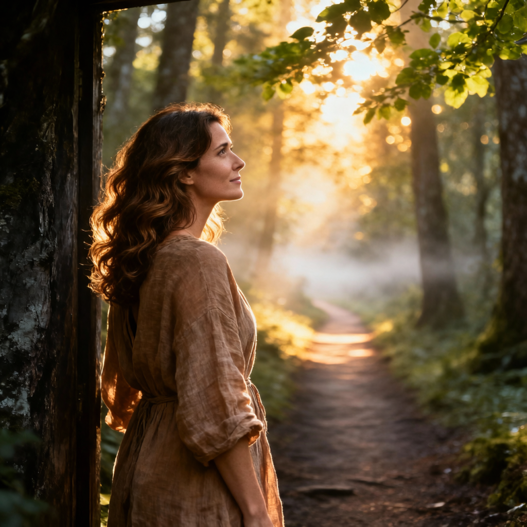 Mulher caminhando na natureza ao amanhecer representando como superar a depressão através da neurociência.